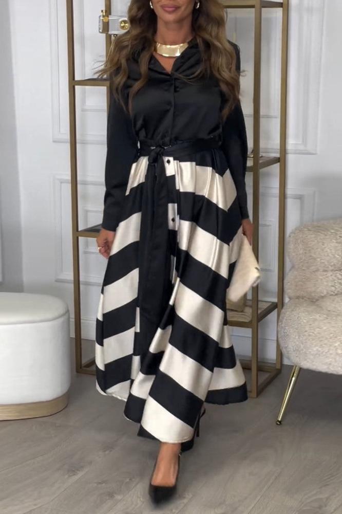 Out-Shine | Elegant Striped Dress With Belly Coverage