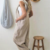 Out-Shine | Casual Loose Cotton Linen Solid Pockets Jumpsuit