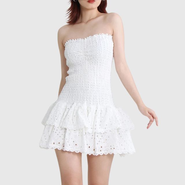 Deslumbra | Minivestido bandeau fruncido con estampado paisley azul