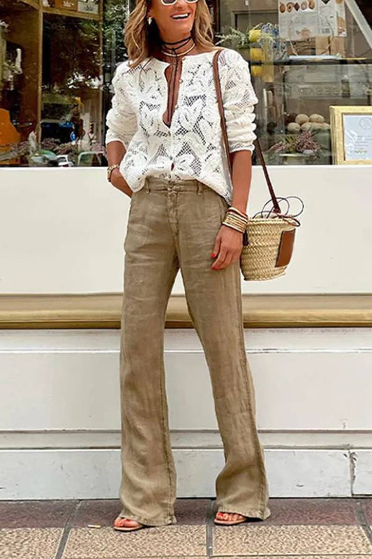 Deslumbra | Blusa de manga larga de punto calado con encaje de ganchillo