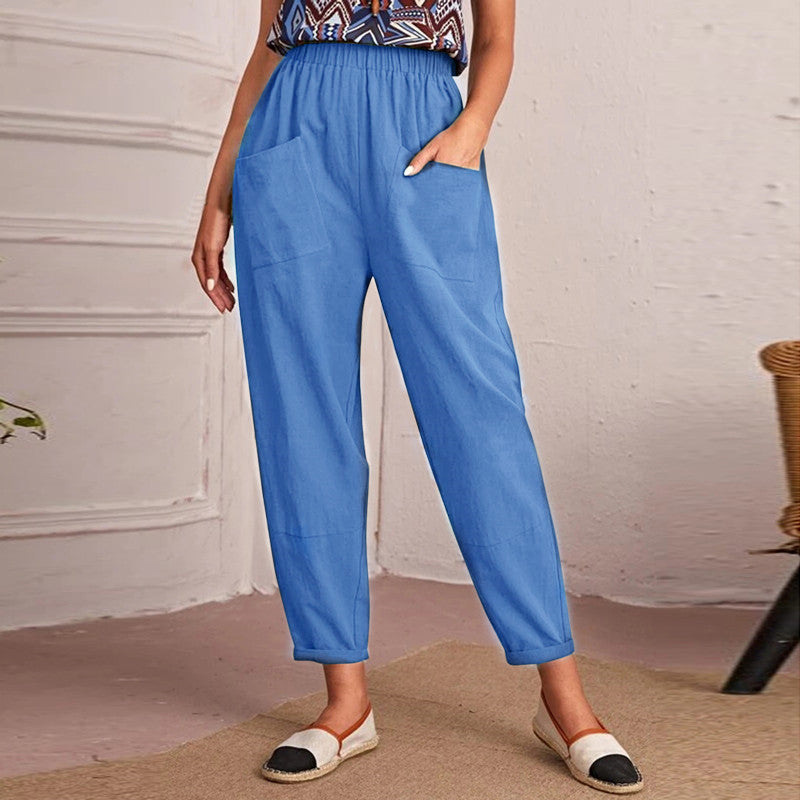 Out-Shine | Elastic-Waist Cotton Linen Pants for Women