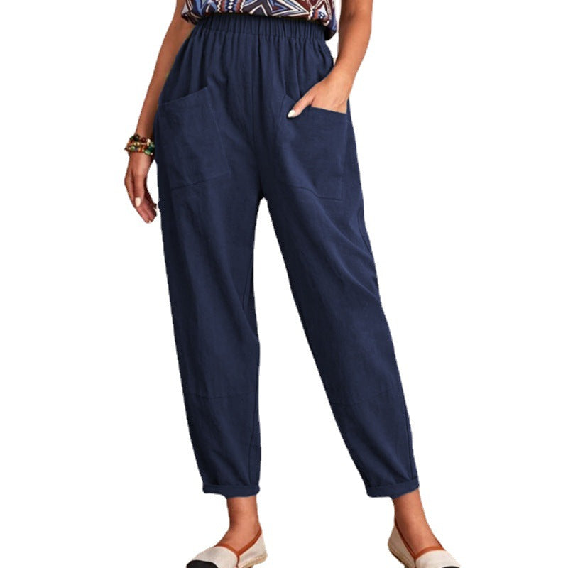 Out-Shine | Elastic-Waist Cotton Linen Pants for Women