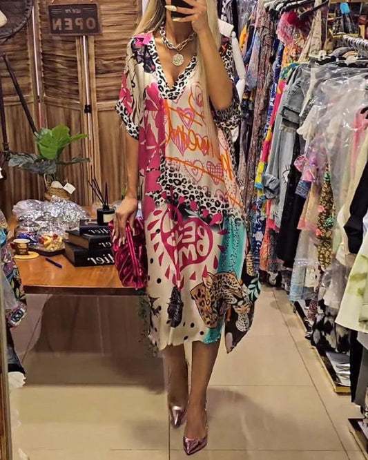 Out-Shine | Casual Dress with Colorful Leopard Print