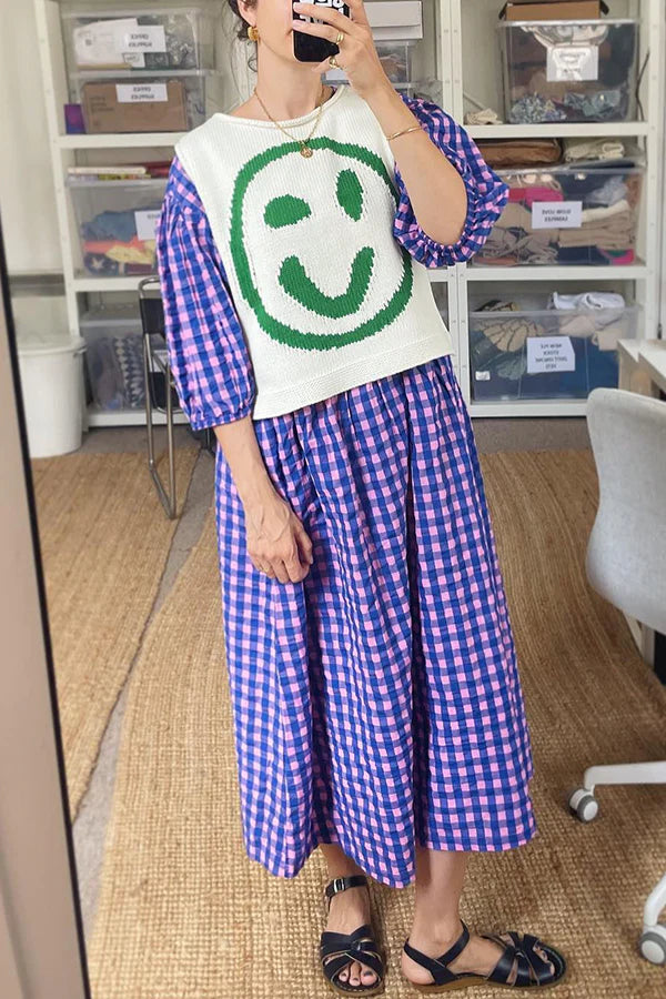 Brilla con luz propia | Camiseta sin mangas holgada y versátil con estampado único de carita feliz 