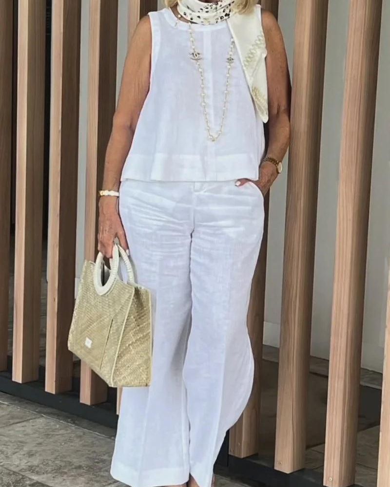 Out-Shine | Conjunto de dos piezas sin mangas de algodón y lino 
