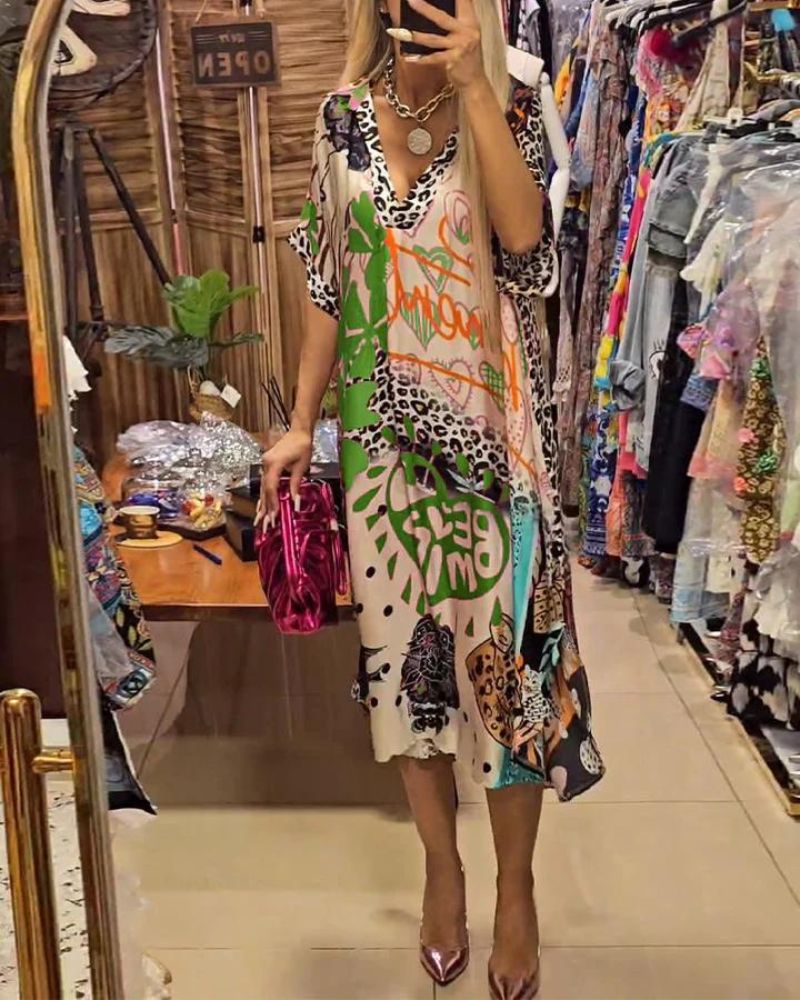 Out-Shine | Casual Dress with Colorful Leopard Print