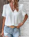 Out-Shine | Women's V Neck Stylish Accent Blouse White