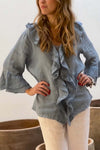 Out-Shine | Casual Ruffle Collar Cotton And Linen Tops