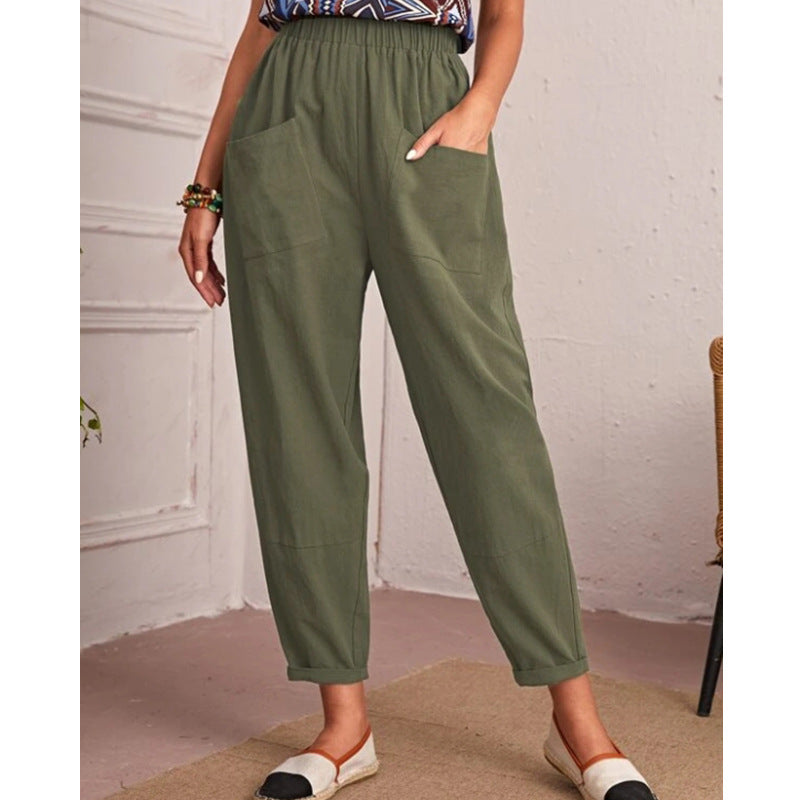 Out-Shine | Elastic-Waist Cotton Linen Pants for Women