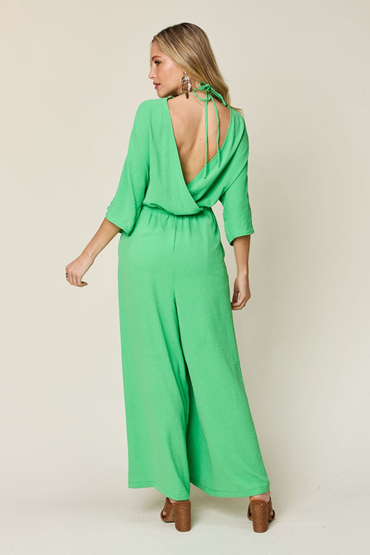 Out-Shine | Double Take Full Size Half Sleeve Wide Leg Jumpsuit