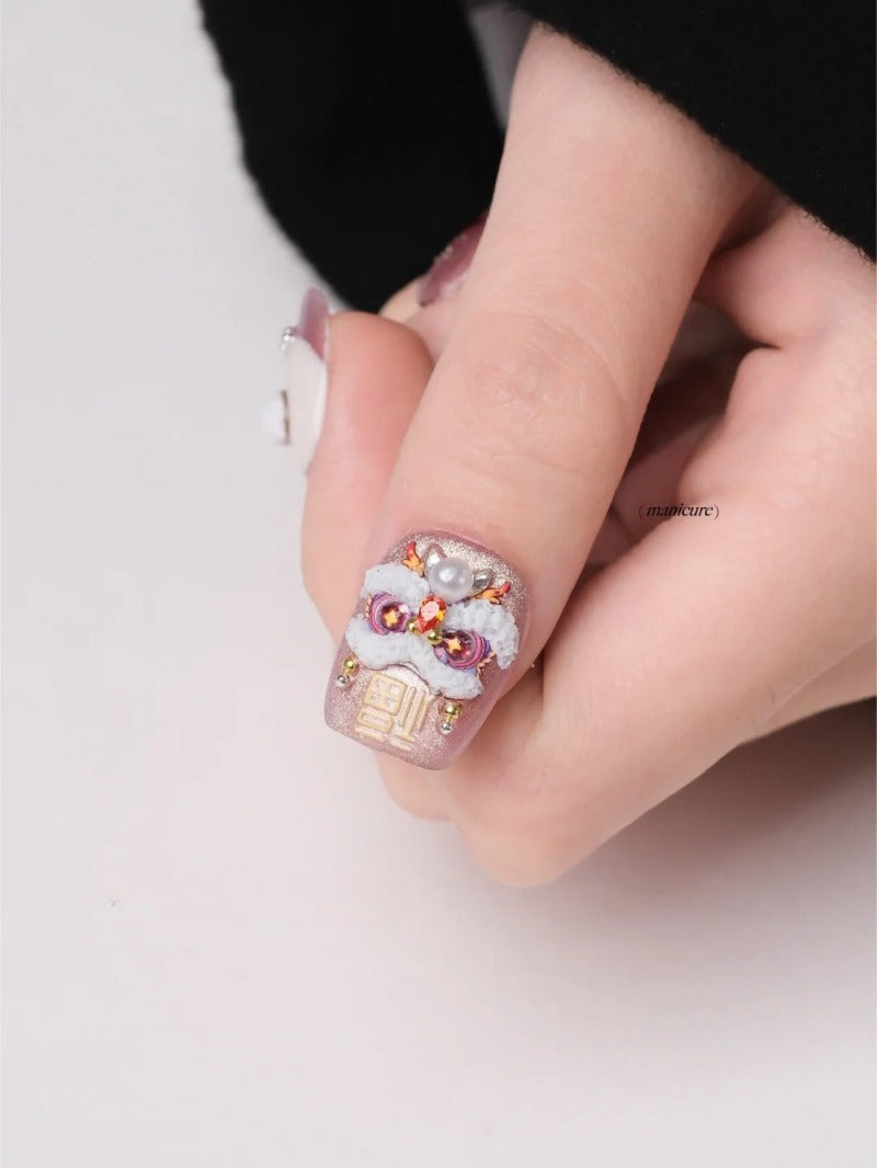 Out-Shine | Lion Dance, Spring Festival Nails - New Year's Themed Wearable Nails