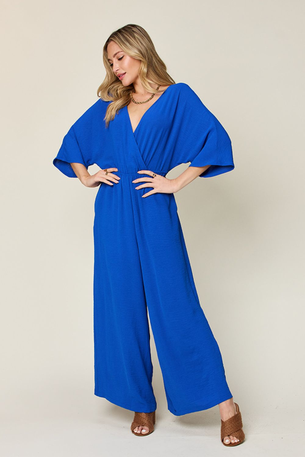 Out-Shine | Double Take Full Size Half Sleeve Wide Leg Jumpsuit
