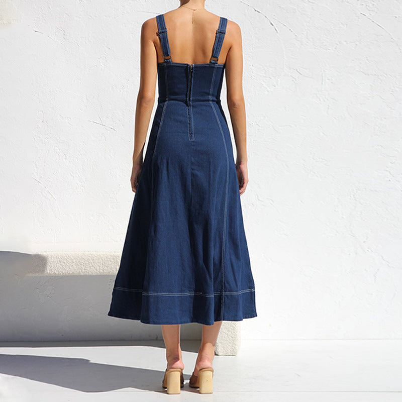 Out-Shine | Indigo Denim Button-Down Midi Dress