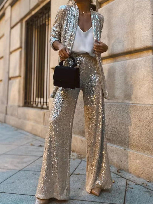 Out-Shine | Trendy Design High-Waist Sequin Suit