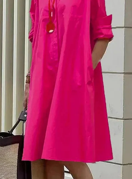 Deslumbra | Nuevo estilo de moda, temperamento - camisa requerida, manga larga, bolsillo, vestido midi 