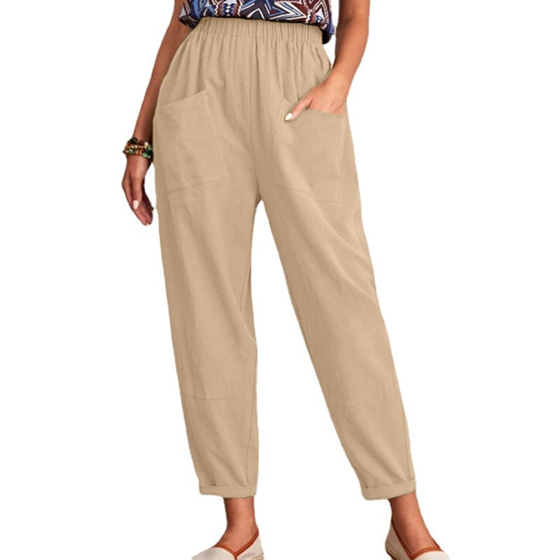 Out-Shine | Elastic-Waist Cotton Linen Pants for Women