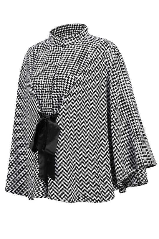 Out-Shine | Houndstooth Loose Lace-Up Cape