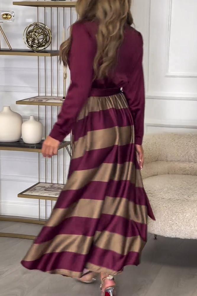 Out-Shine | Elegant Striped Dress With Belly Coverage