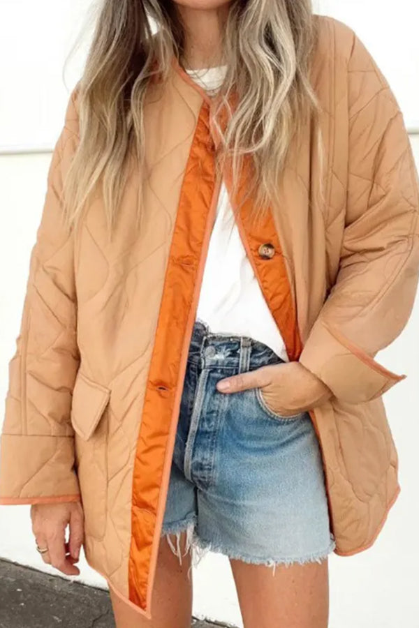 Out-Shine | Loose Cotton Jacket Color Block Pocket Casual Jacket