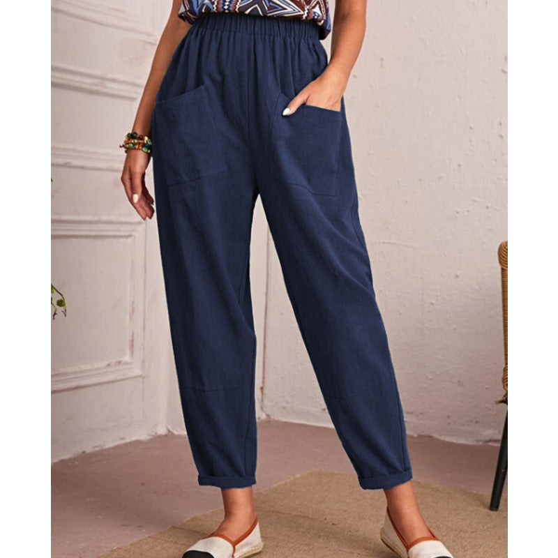 Out-Shine | Elastic-Waist Cotton Linen Pants for Women