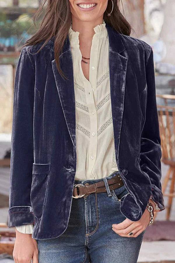 Out-Shine | Velvet One Button Long Sleeve Blazer