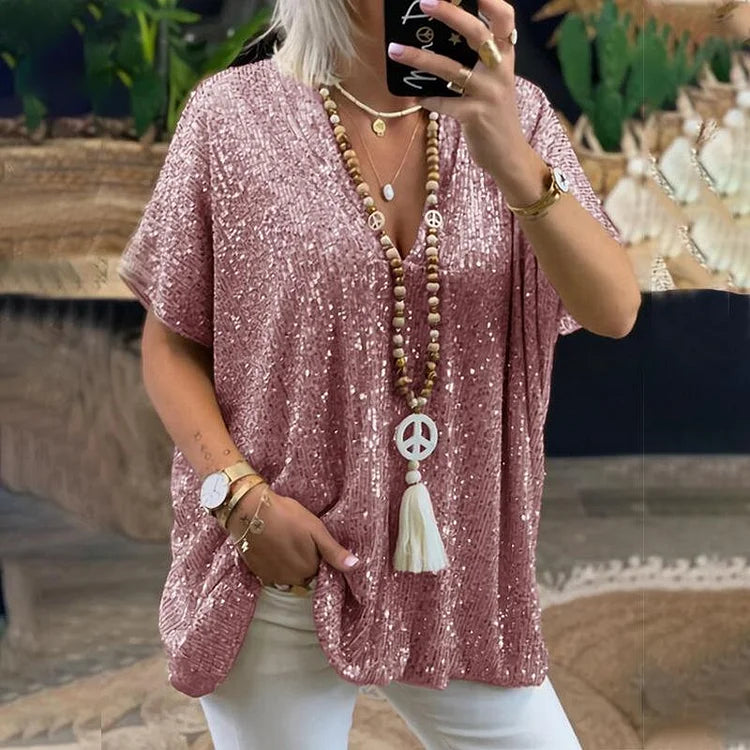 Out-Shine | Sequin V-Neck Blouse For Women
