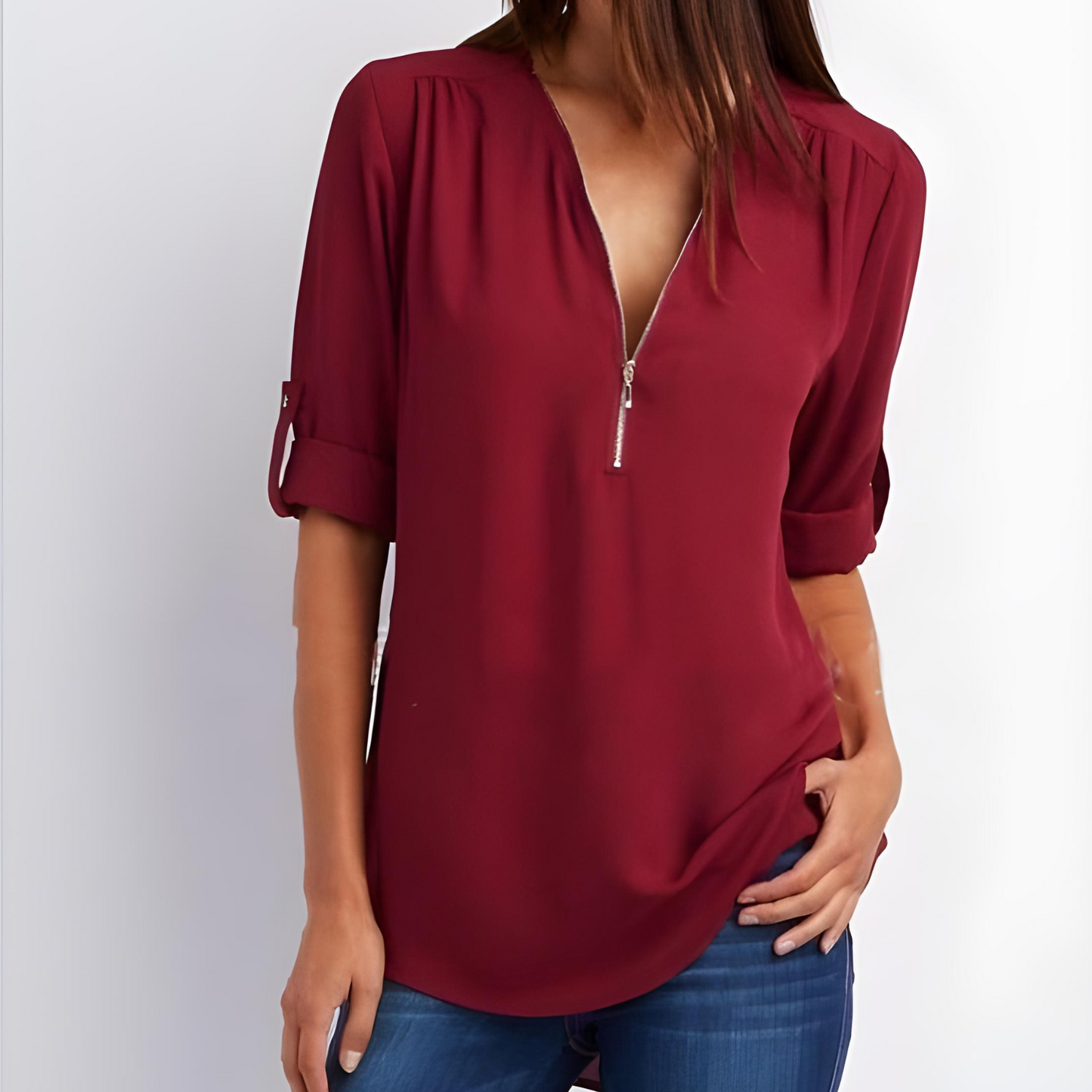 Out-Shine | Stylish V-Neck Zipper Blouse