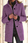 Out-Shine | Solid Color Button Stand Collar Wool Jacket