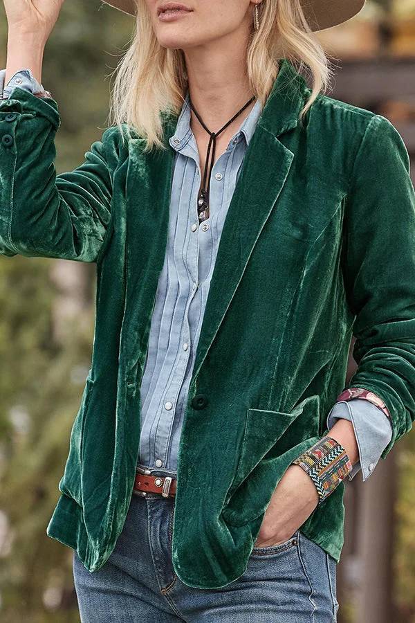 Out-Shine | Velvet One Button Long Sleeve Blazer