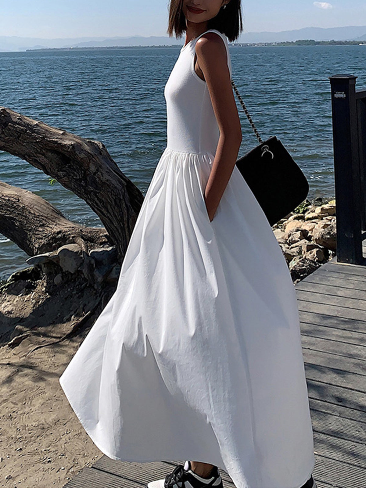 Deslumbra | Vestido largo de cuello redondo informal para mujer