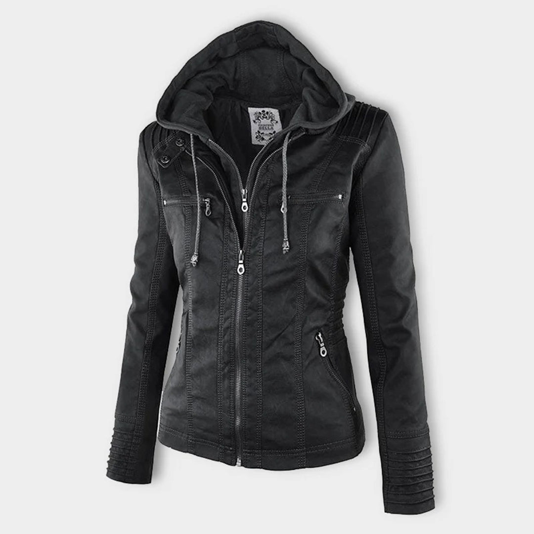 Out-Shine | Casual Hooded Leather Jacket for Women
