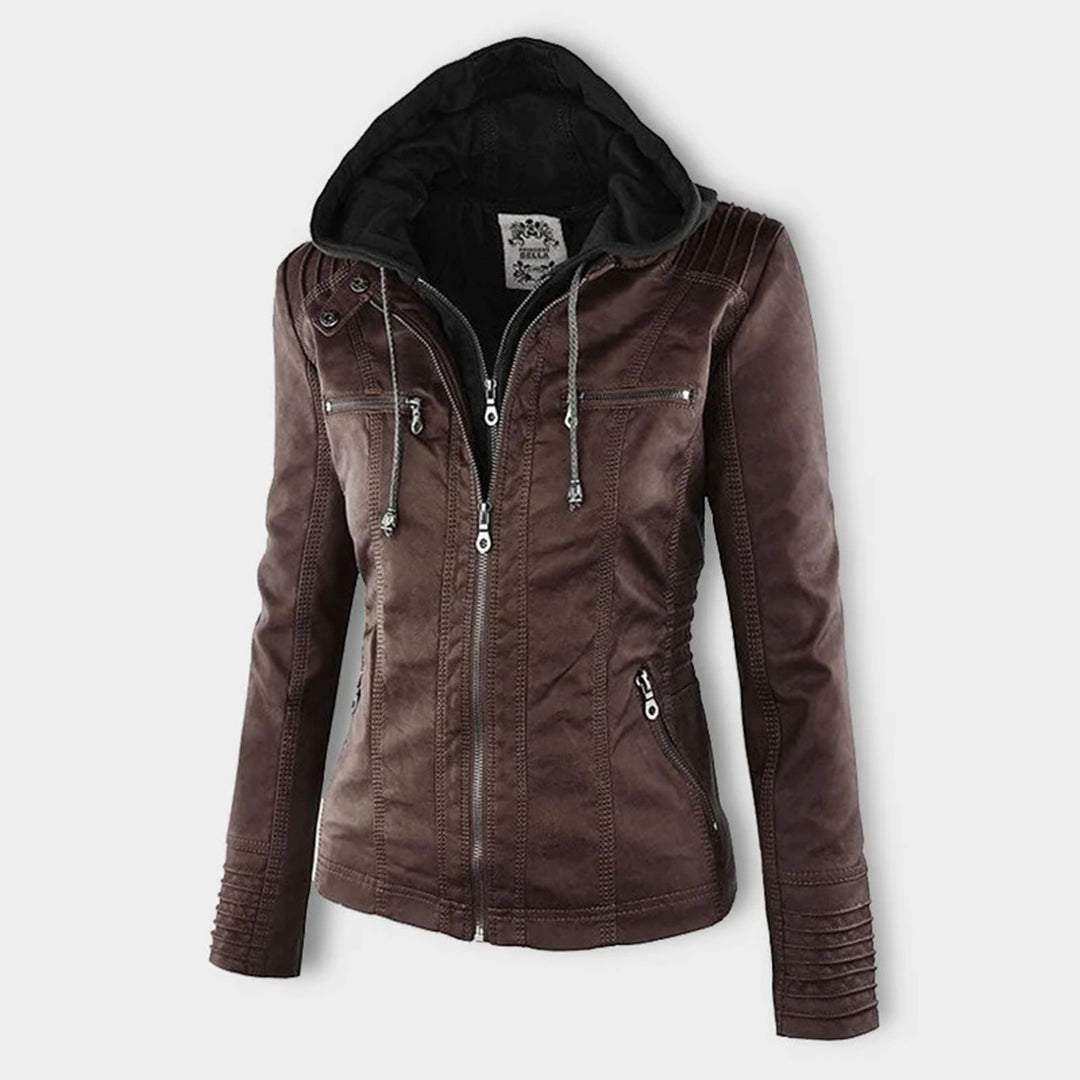 Out-Shine | Casual Hooded Leather Jacket for Women