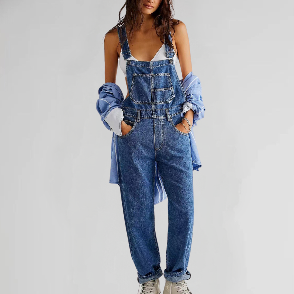 Out-Shine | Denim women's dungarees with cross-back design