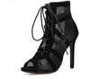 Out-Shine | Black Lace Peep Toe Net High Heel Ankle Boots