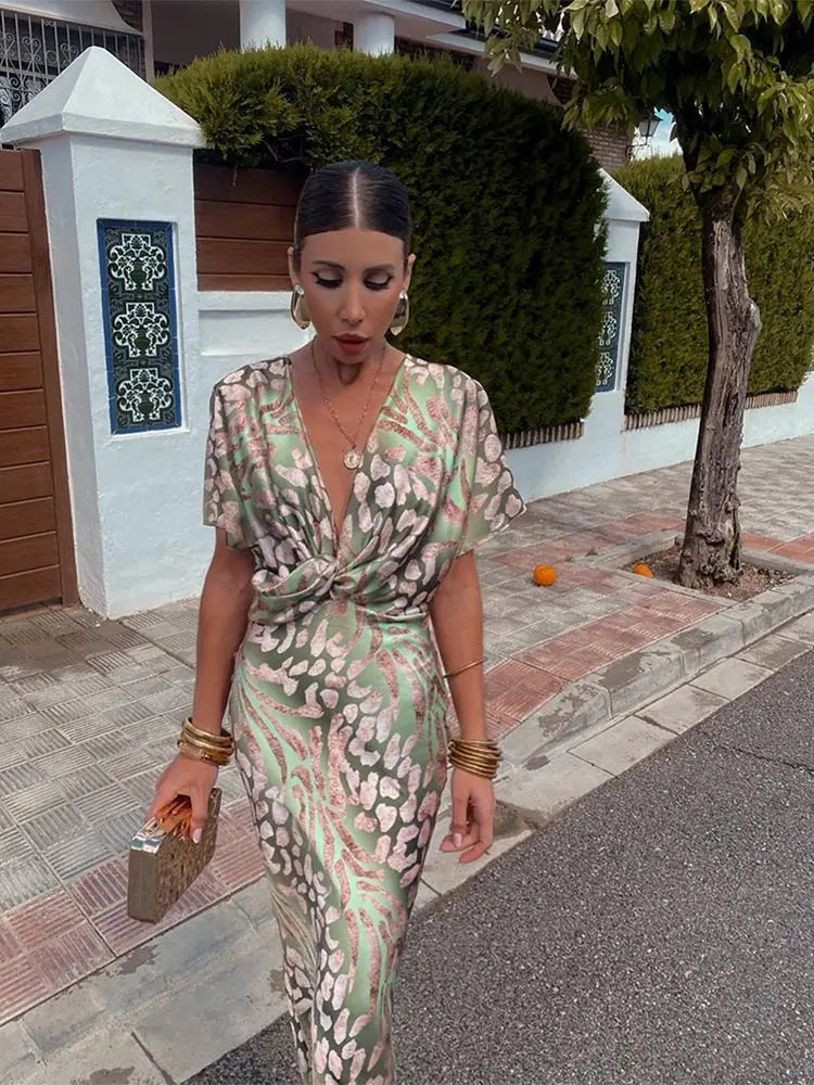 Out-Shine | Women's Hollow Neck Long Dress Flare Sleeves