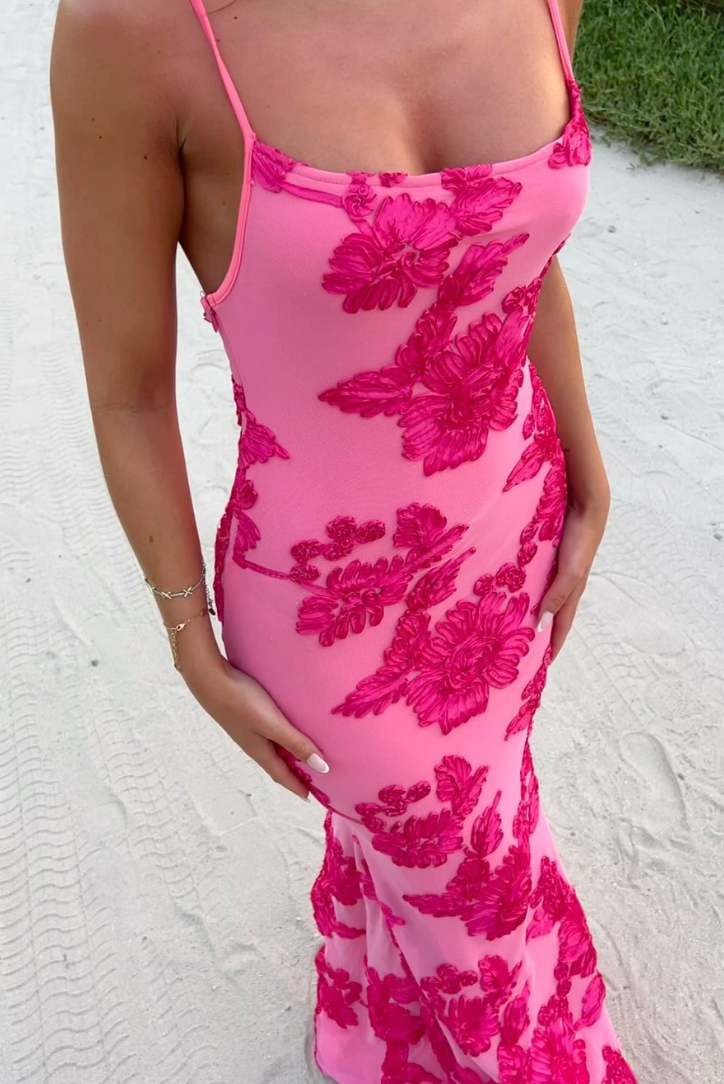 Out-Shine | Pink Floral Knot-Strap Dress