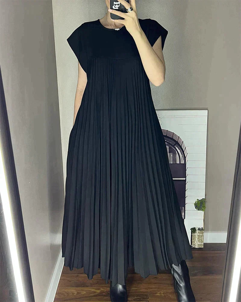 Out-Shine | Women's Long Pleated Dress Round Neck