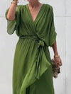 Deslumbra | Vestido midi de gasa verde con escote en V 