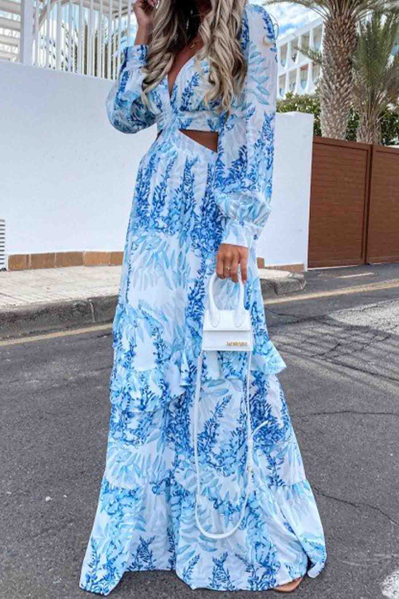 Deslumbra | Vestido maxi moderno de manga larga para mujer