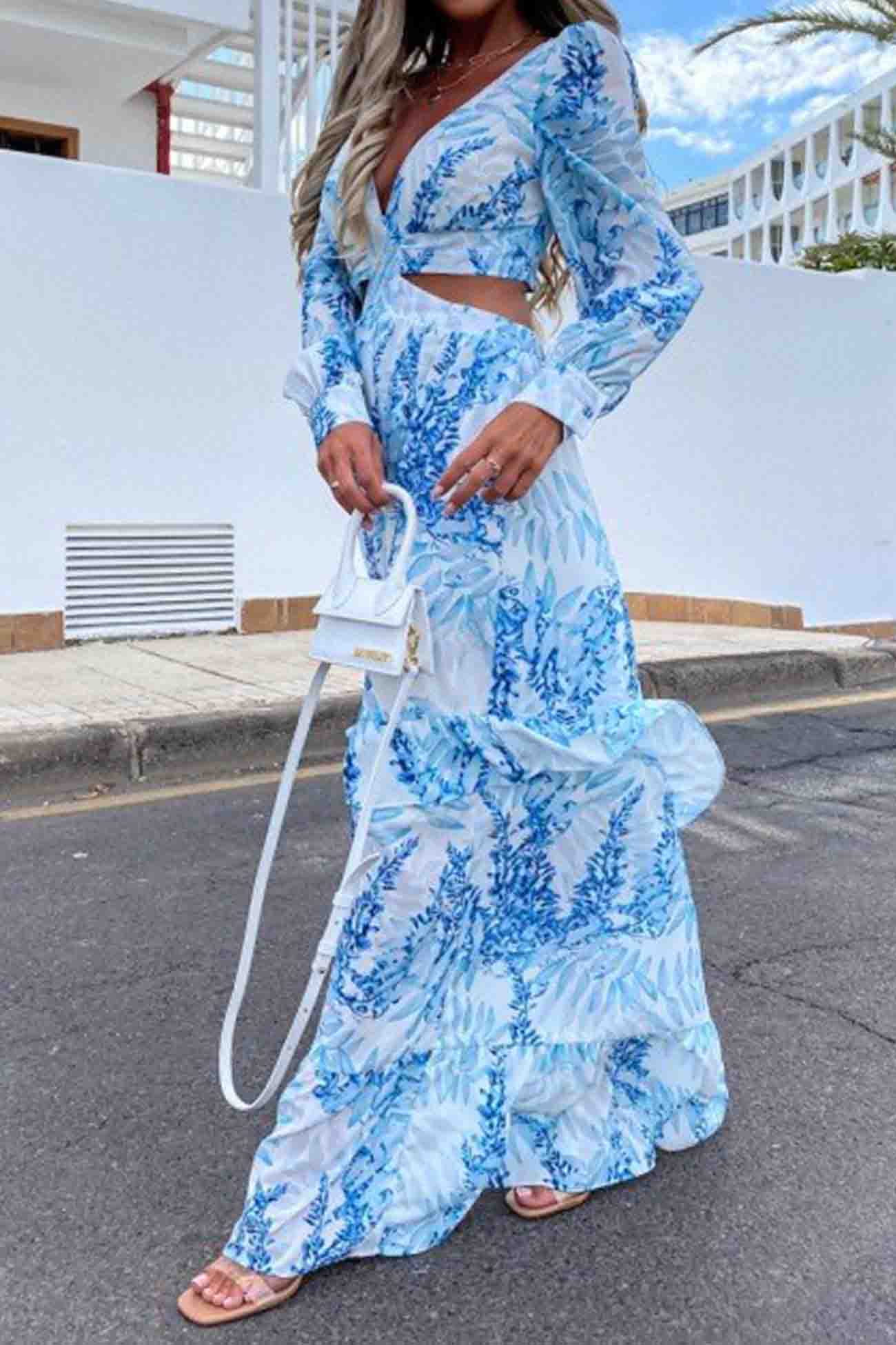 Deslumbra | Vestido maxi moderno de manga larga para mujer