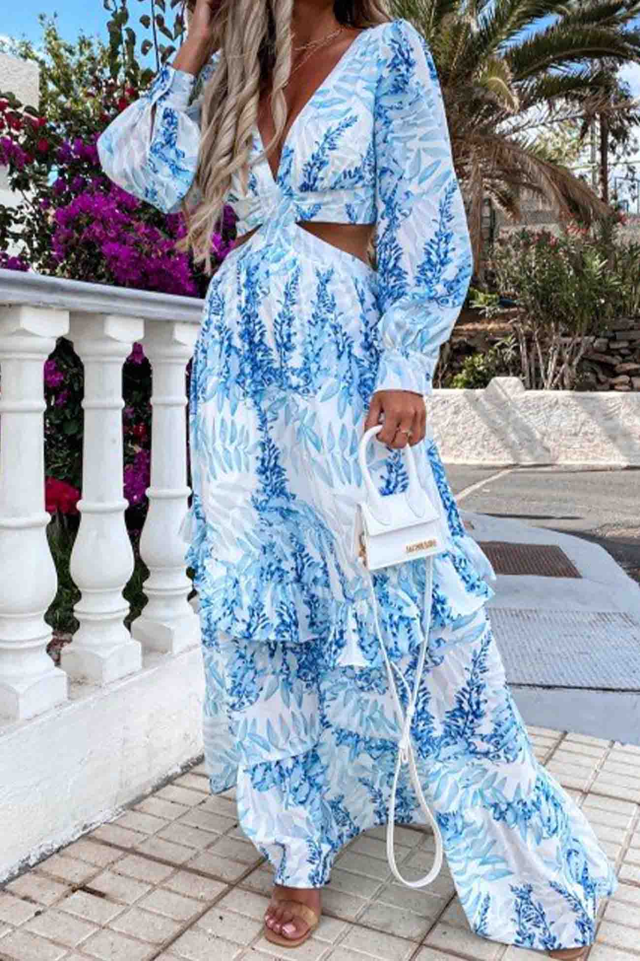 Deslumbra | Vestido maxi moderno de manga larga para mujer