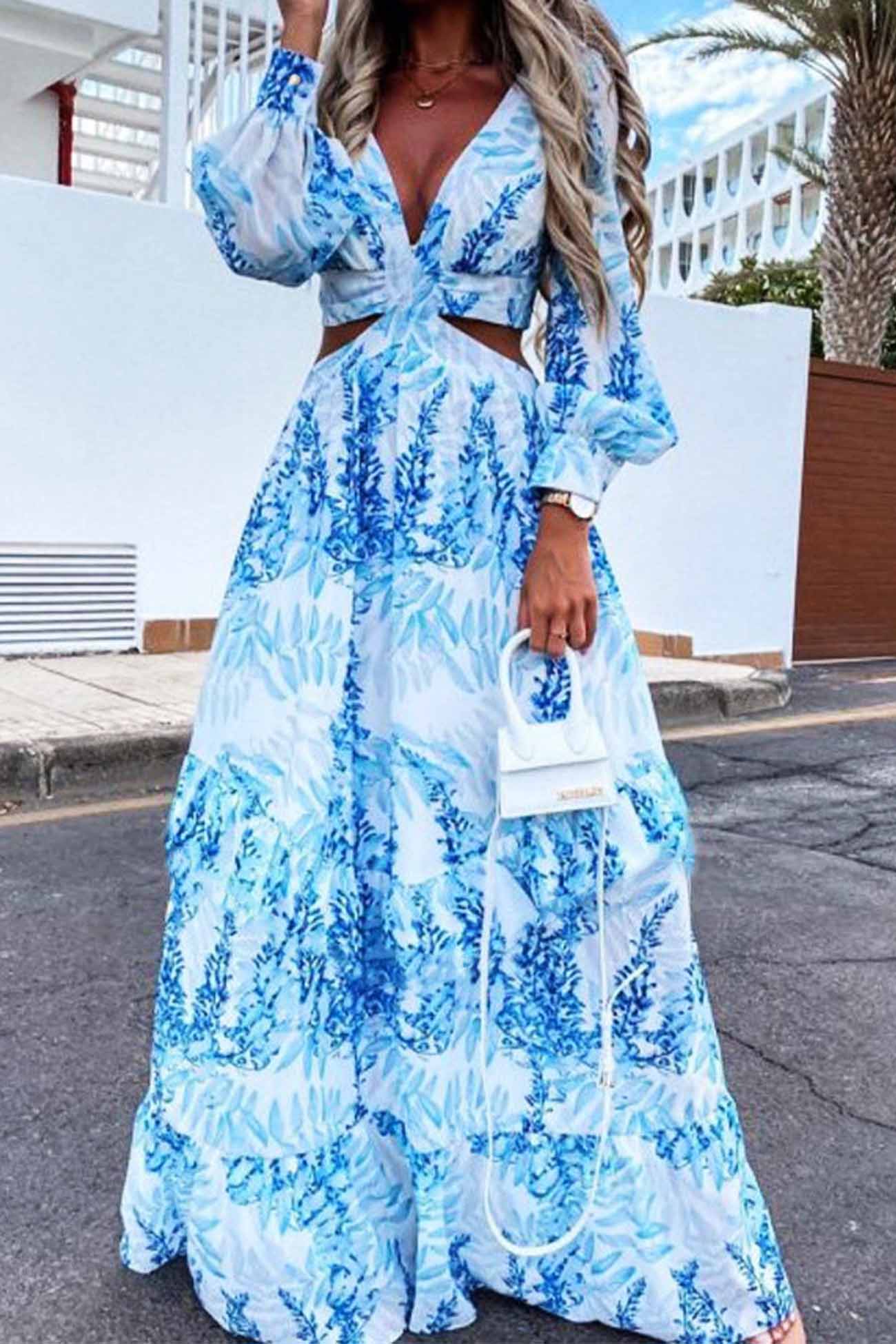 Deslumbra | Vestido maxi moderno de manga larga para mujer