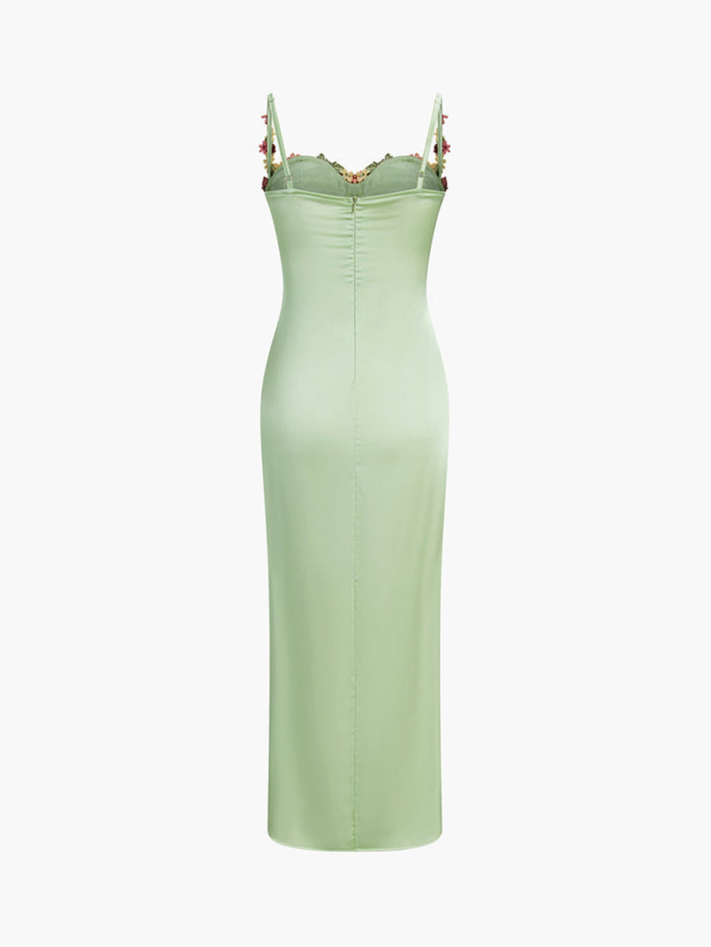 Deslumbra | Vestido largo de satén con tirantes florales para mujer