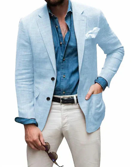 Brillar | Blazer de hombre con correa, ideal para bodas en la playa, corte entallado, color liso, una fila de botones 