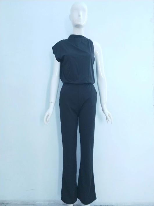 Out-Shine | Women's Jumpsuit With Round Neck, Armless And Wide Leg