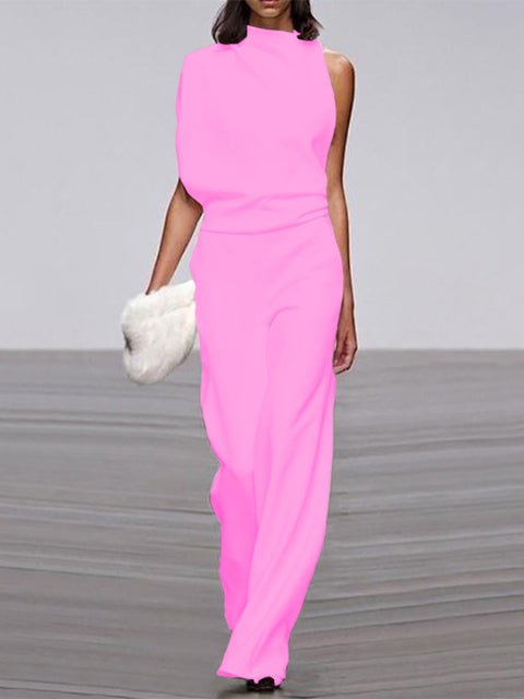 Out-Shine | Women's Jumpsuit With Round Neck, Armless And Wide Leg