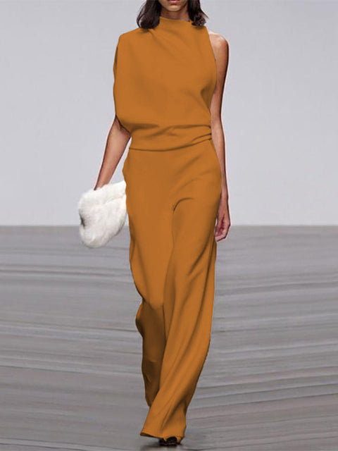 Out-Shine | Women's Jumpsuit With Round Neck, Armless And Wide Leg