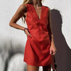 Out-Shine | Cotton Linen V Neck Sleeveless Slim Fit Tank Dress
