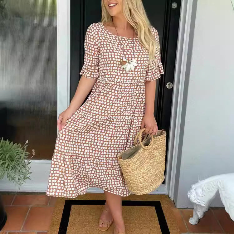 Deslumbra | Vestido de verano estampado de manga corta y cuello redondo