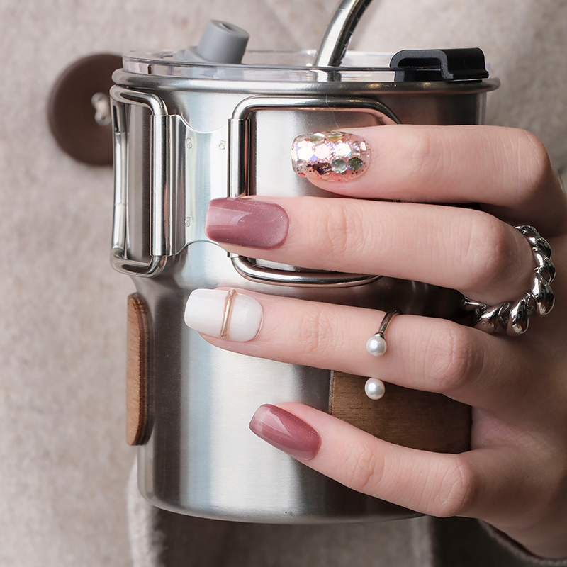 Out-Shine | Raspberry, High-end French Sweet, Thin and Bright Cat's Eye Press-on Nails
